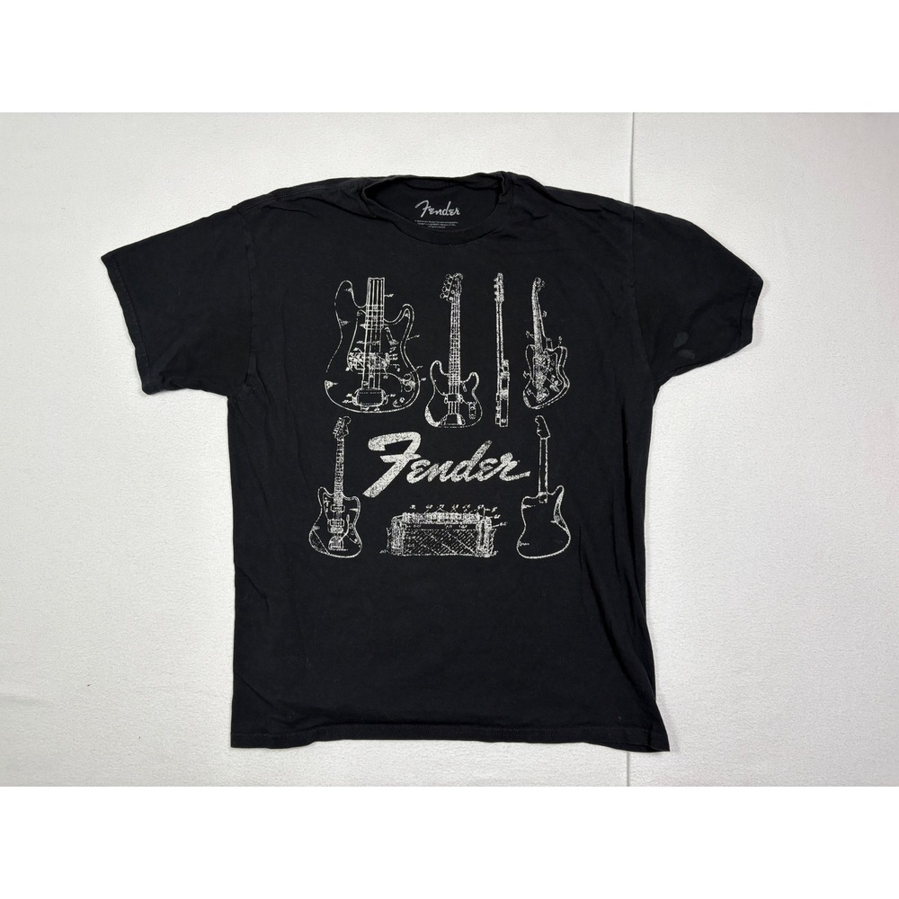 Fender Mens Graphic T-Shirt Black Guitar Amp Logo Size Large